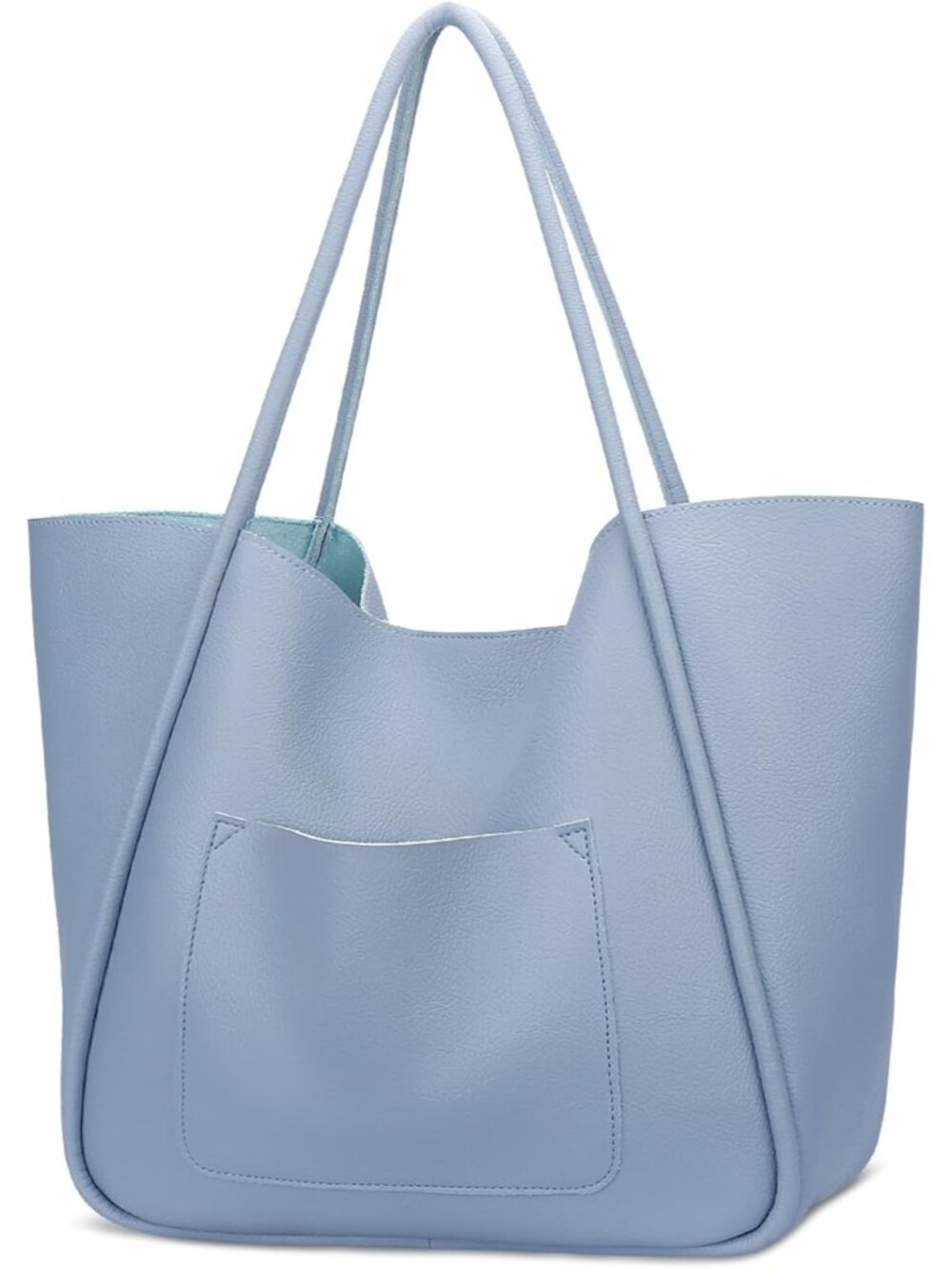 Women's Light Grey Blue Vegan Leather Large Capacity Travel Bag Tote Handbag